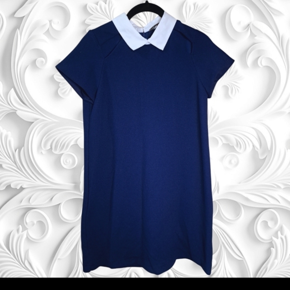 Zara Navy Blue Mini Dress with white Collar Size Small